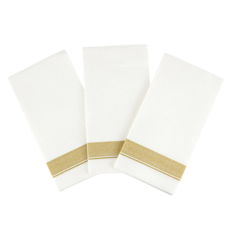 Nicole Fantini Collection Clothlike Dinner Napkins Gold Borderset Of